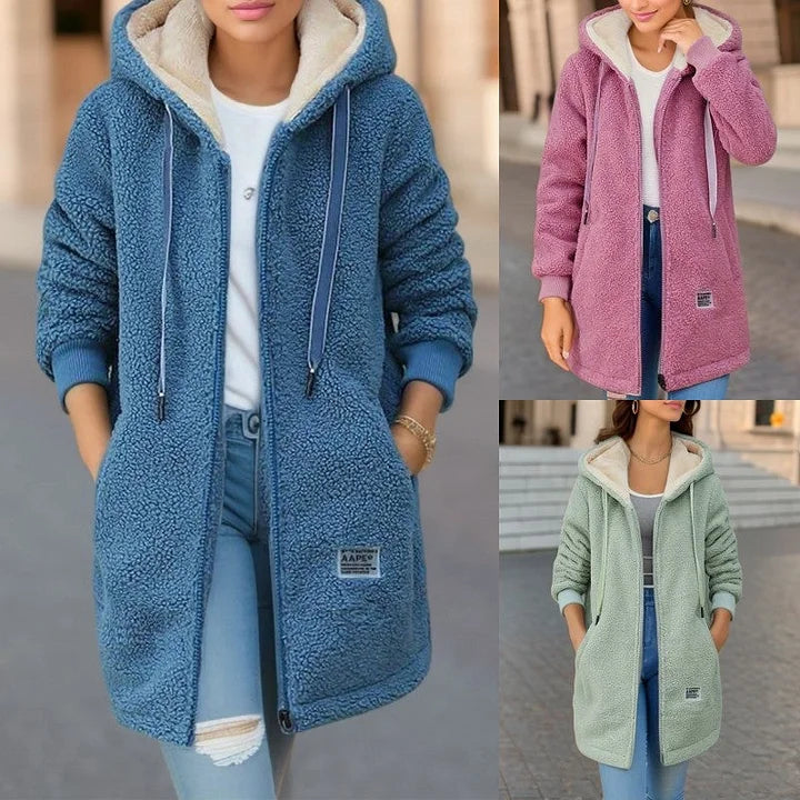 Fleece sherpa hoodie met rits