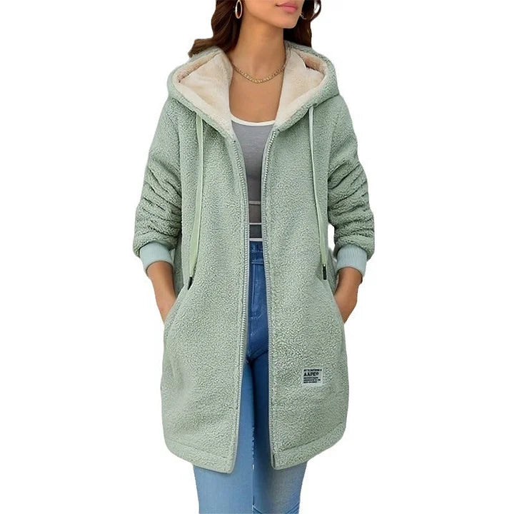 Fleece sherpa hoodie met rits