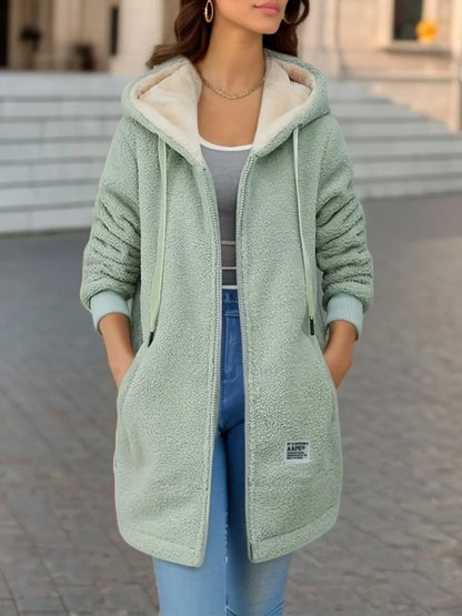 Fleece sherpa hoodie met rits