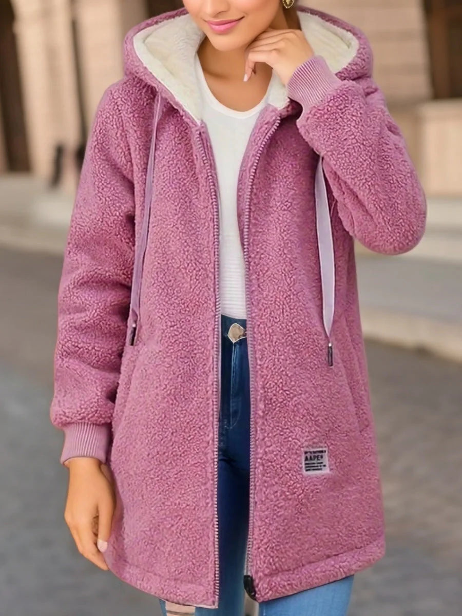 Fleece sherpa hoodie met rits