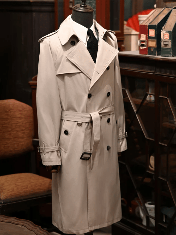 Heren Double Breasted Belted Casual Trenchcoat