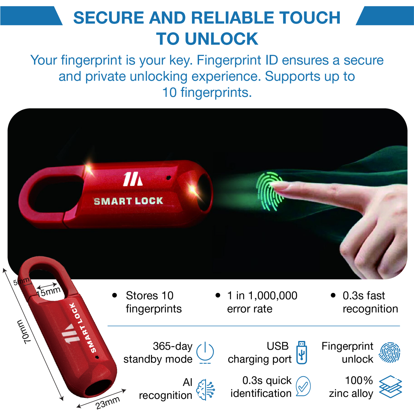 SecureLock 360 Mini Slim Biometrisch Hangslot